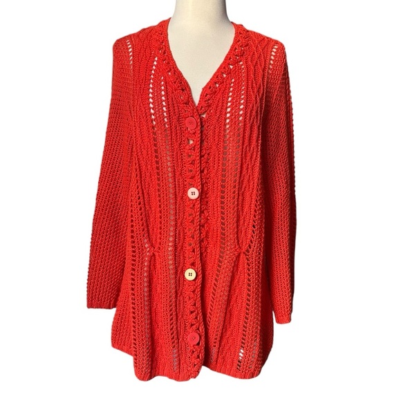 Coldwater Creek | Women's Orange Button Down Cardigan Knit Sweater Size Large - Picture 1 of 6